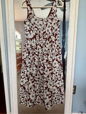 Joie Floral Sundress Midi Dress Brown and White Sz 6 fits like 8-10